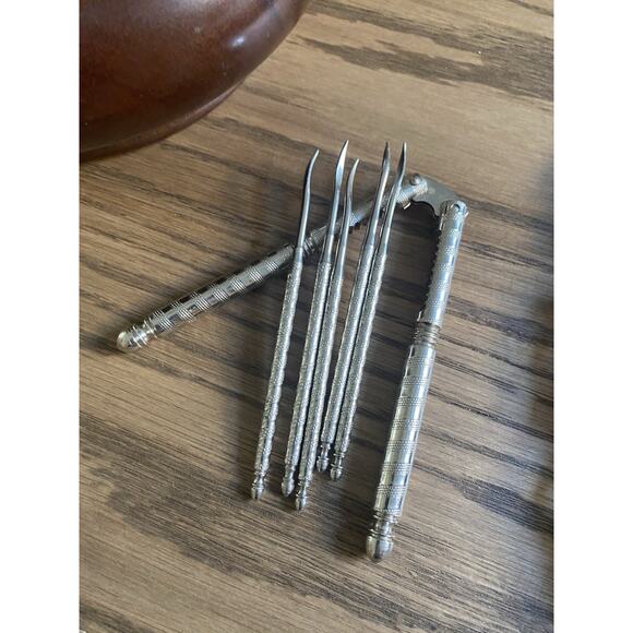 Vintage Midcentury Wooden Nut Bowl With Nutcracker and Picks Vintage Nut Dish - Picture 3 of 6